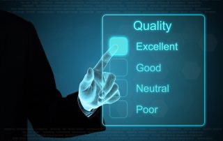image of a hand on a web interface that says quality with excellent selected with other options of good, neutral and poor